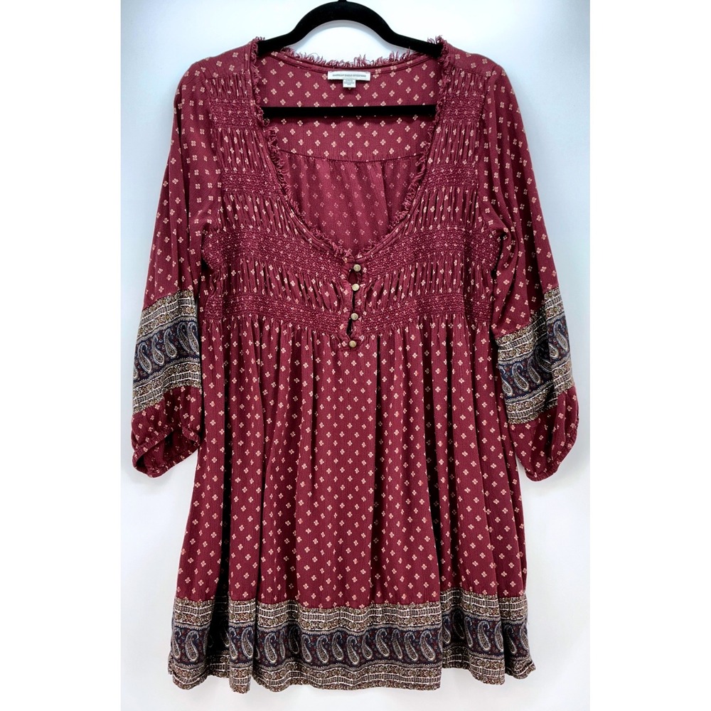 American Eagle Outfitters Burgundy Paisley Mini Dress